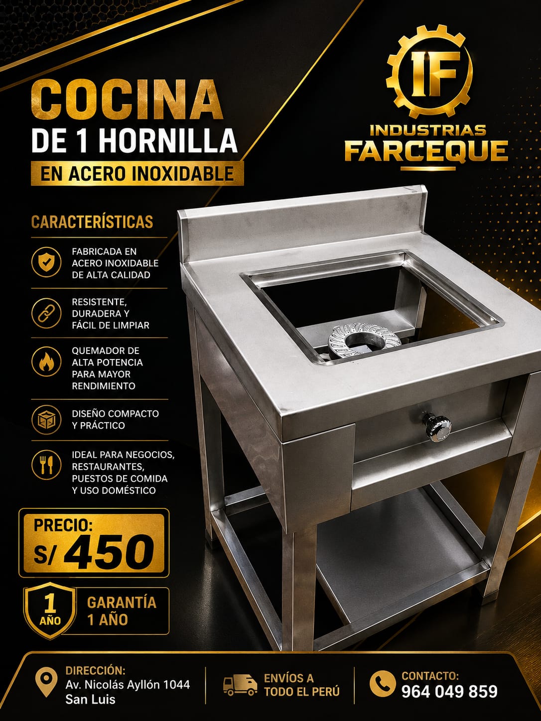 COCINA DE 1 HORNILLA EN ACERO INOXIDABLE