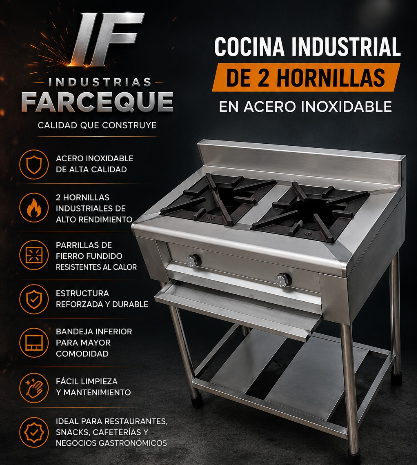 🔥 COCINA INDUSTRIAL DE 2 HORNILLAS EN ACERO INOXIDABLE 🔥
