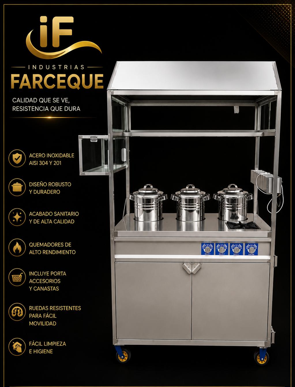 CARRITO MULTIFUNCIONAL PARA VENTA DE ALIMENTOS en Acero Inoxidable AISI 304
