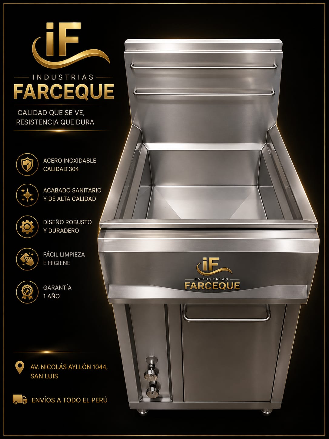 FREIDORA DE PAPAS CONVENCIONAL Fabricada en Acero Inoxidable AISI 304