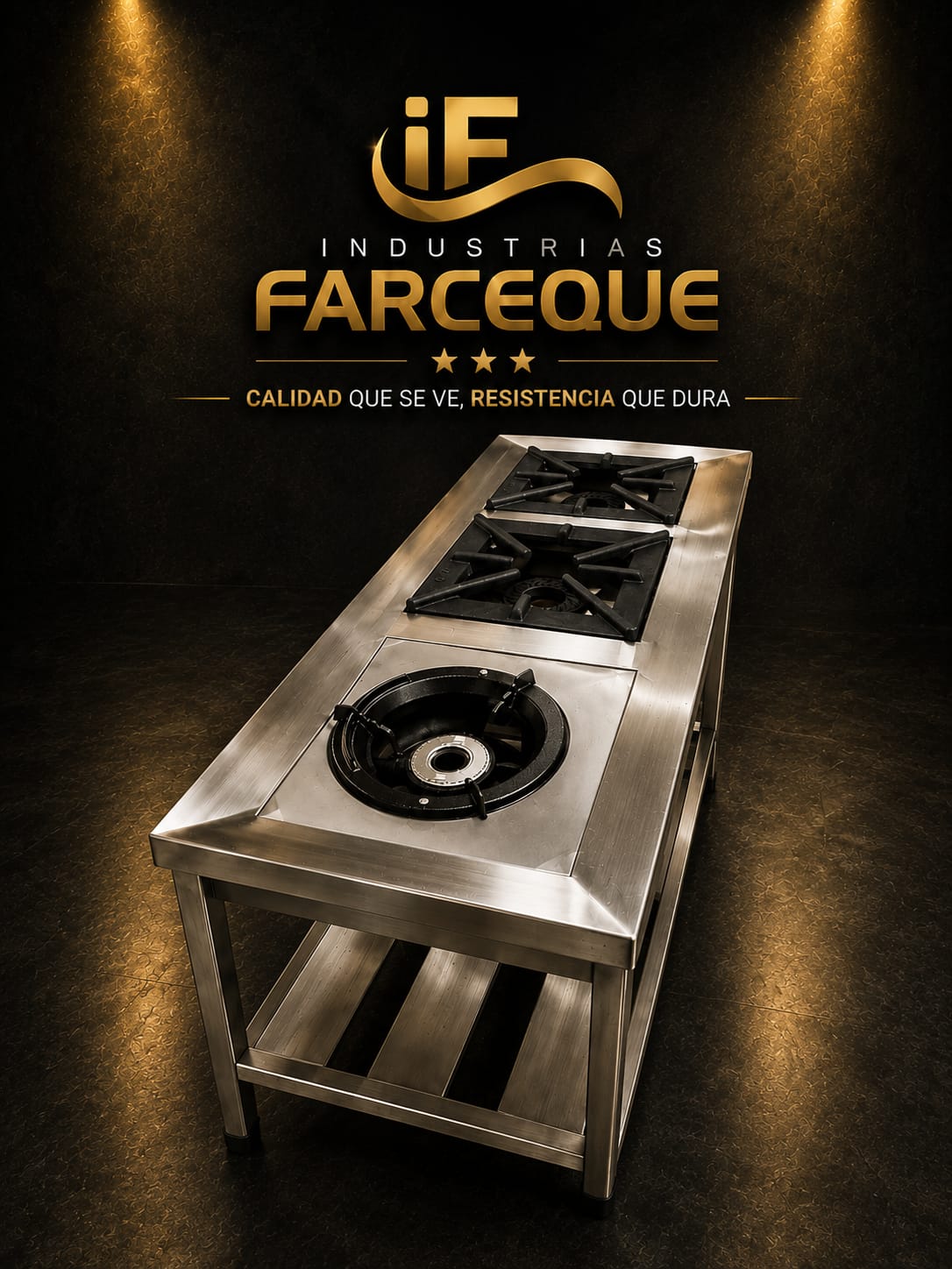COCINA INDUSTRIAL 2 HORNILLAS + WOK EN ACERO INOXIDABLE