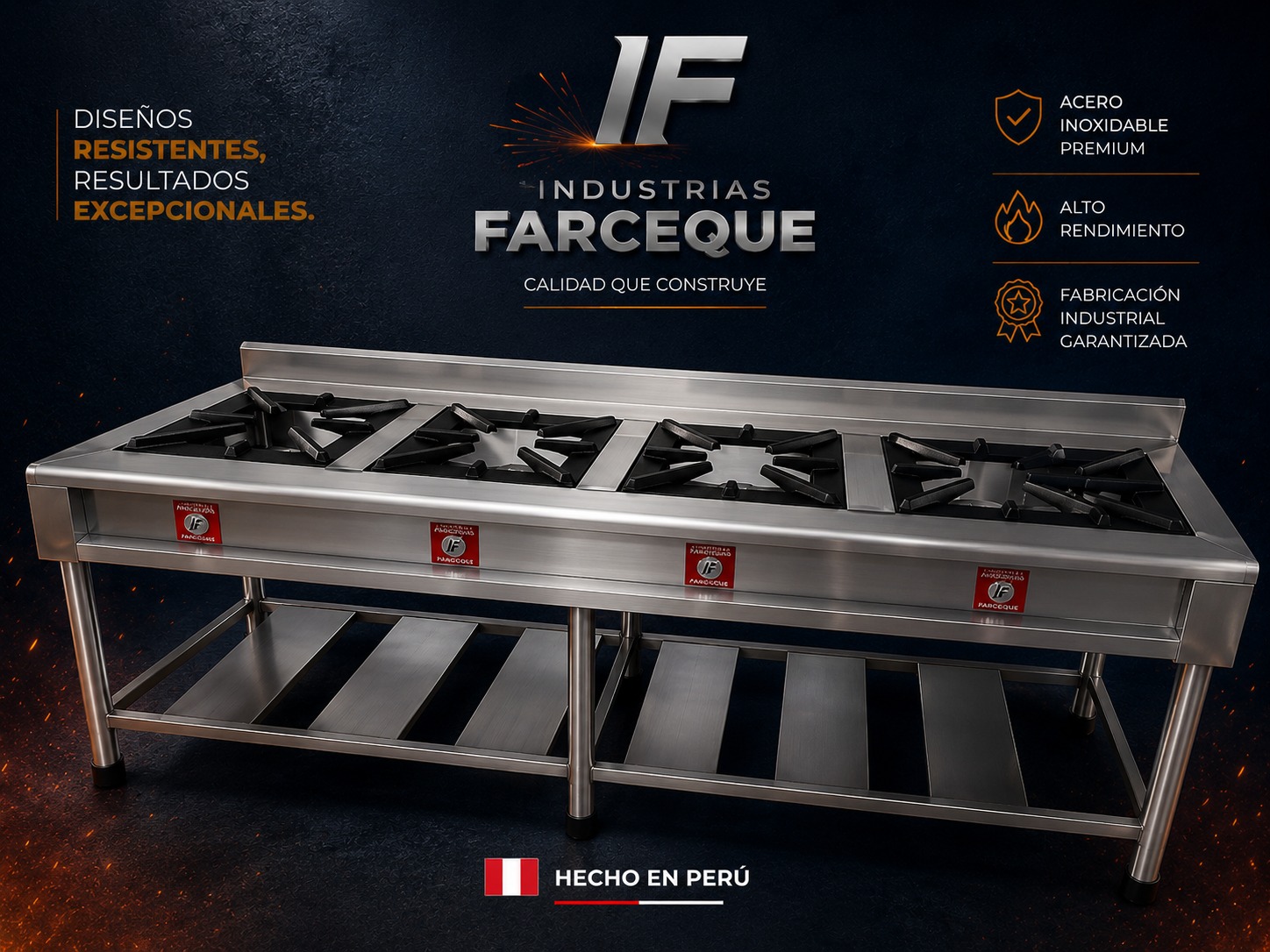 🔥 COCINA INDUSTRIAL DE 4 HORNILLAS EN ACERO INOXIDABLE🔥
